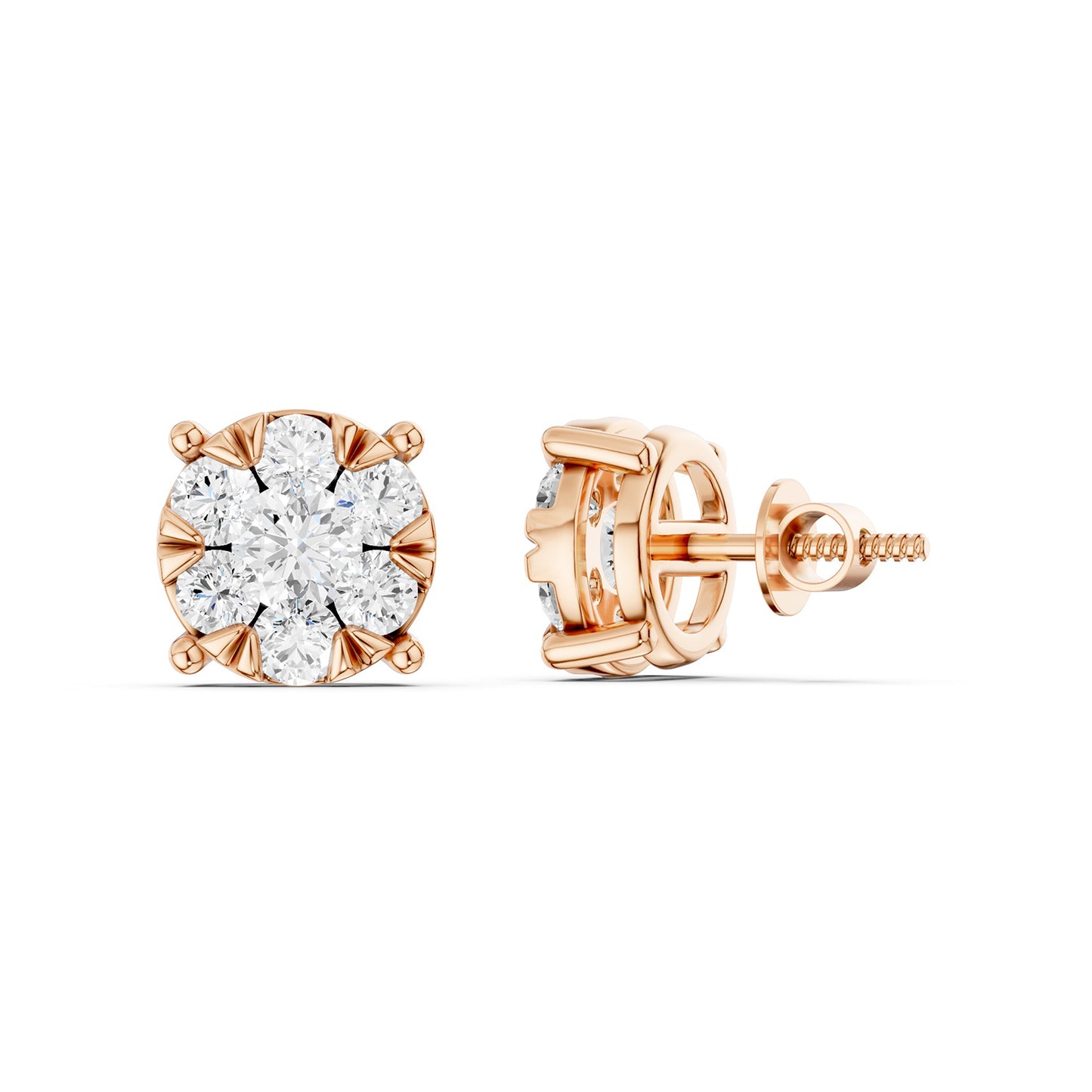 Round Halo Double Prong Studs
