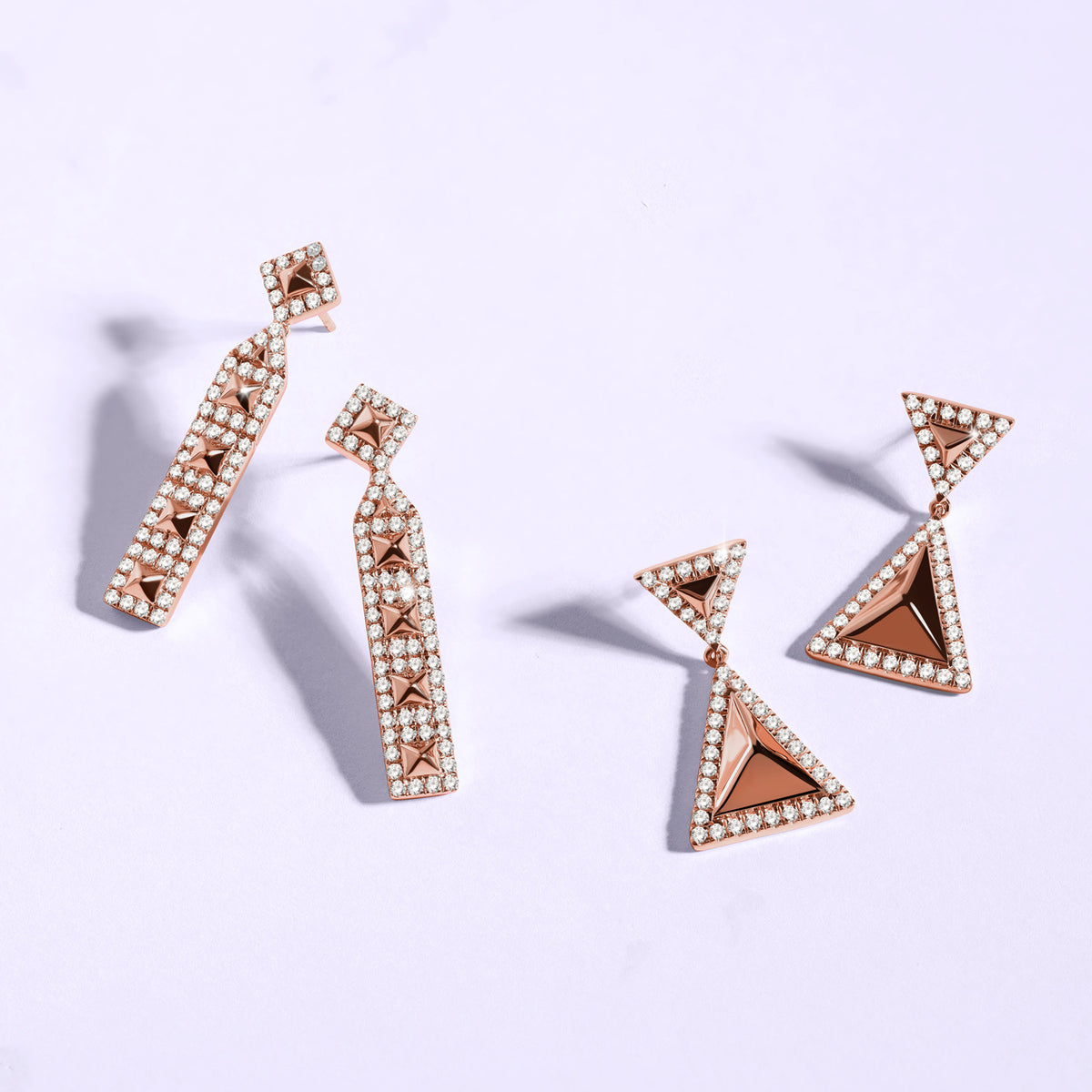 Zenyth Cascading Pyramid Drop Diamond Earrings