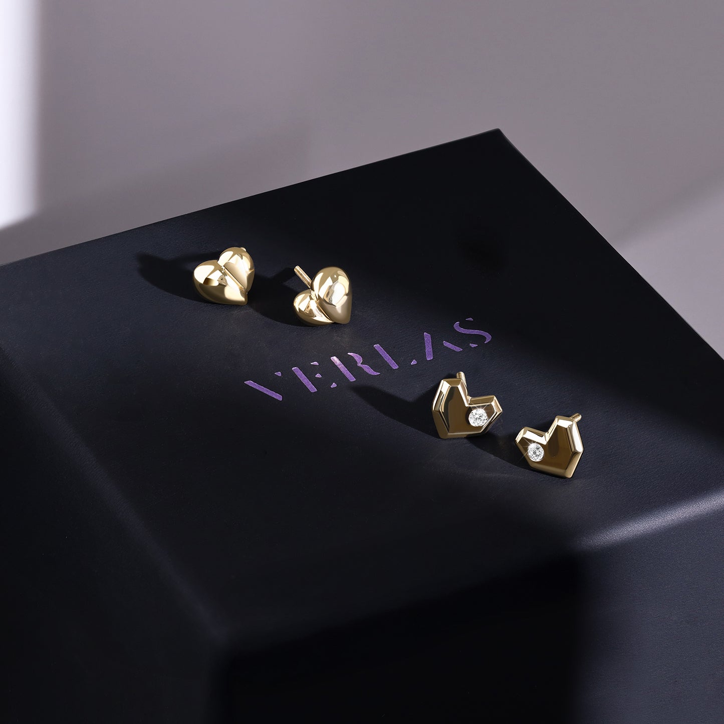 Unfolded Gold Heart Studs