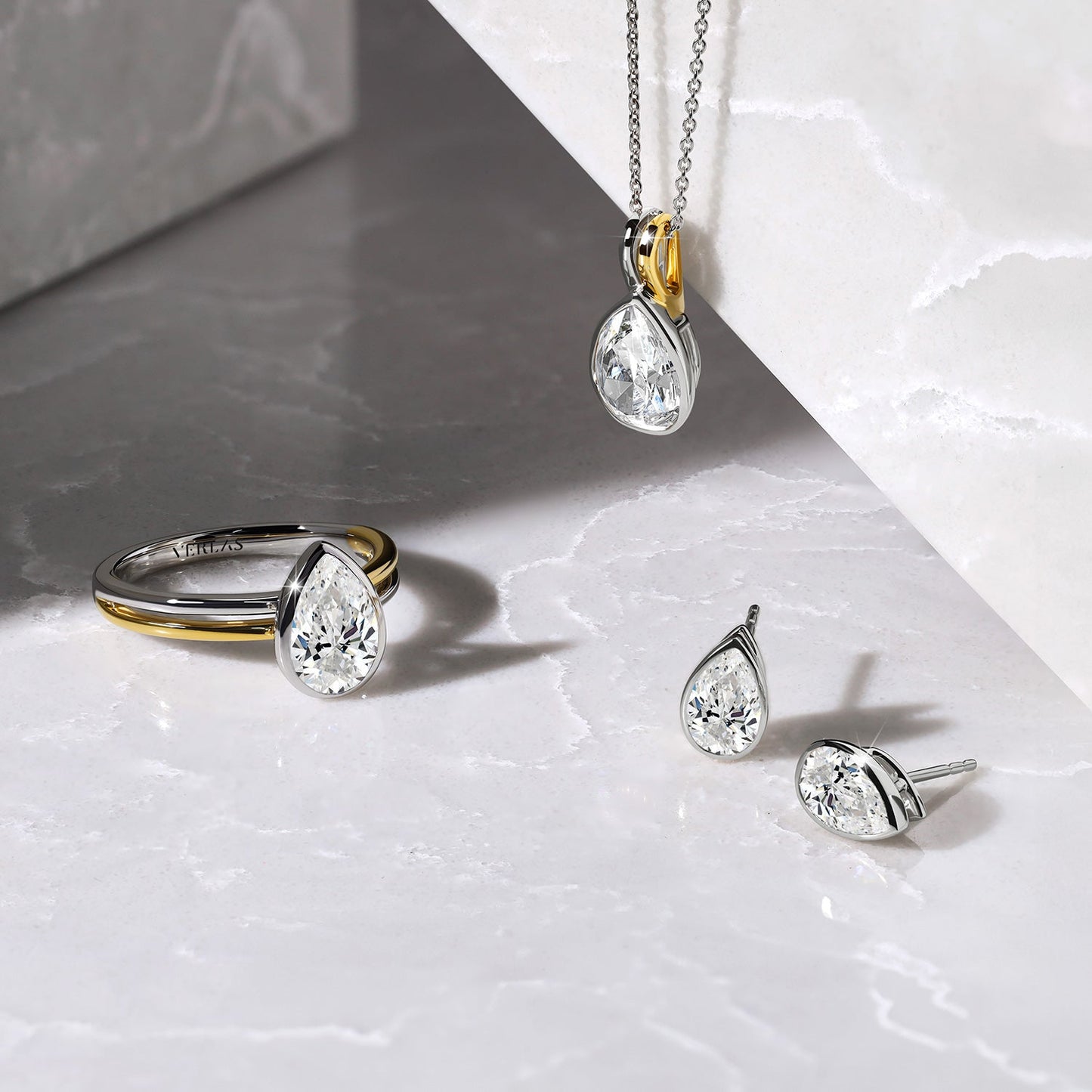 Pear-Cut Bezel-Set Studs