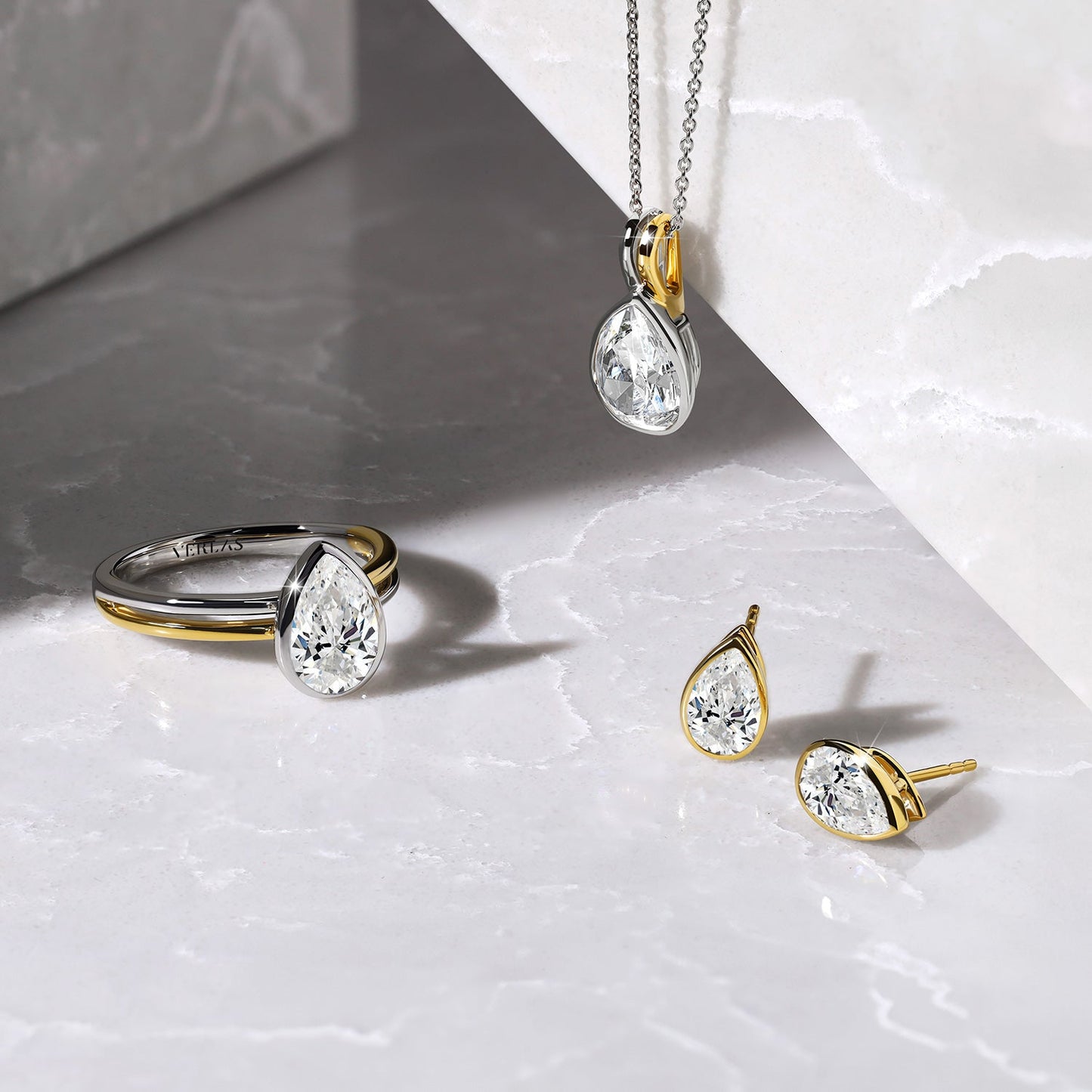 Pear-Cut Bezel-Set Studs