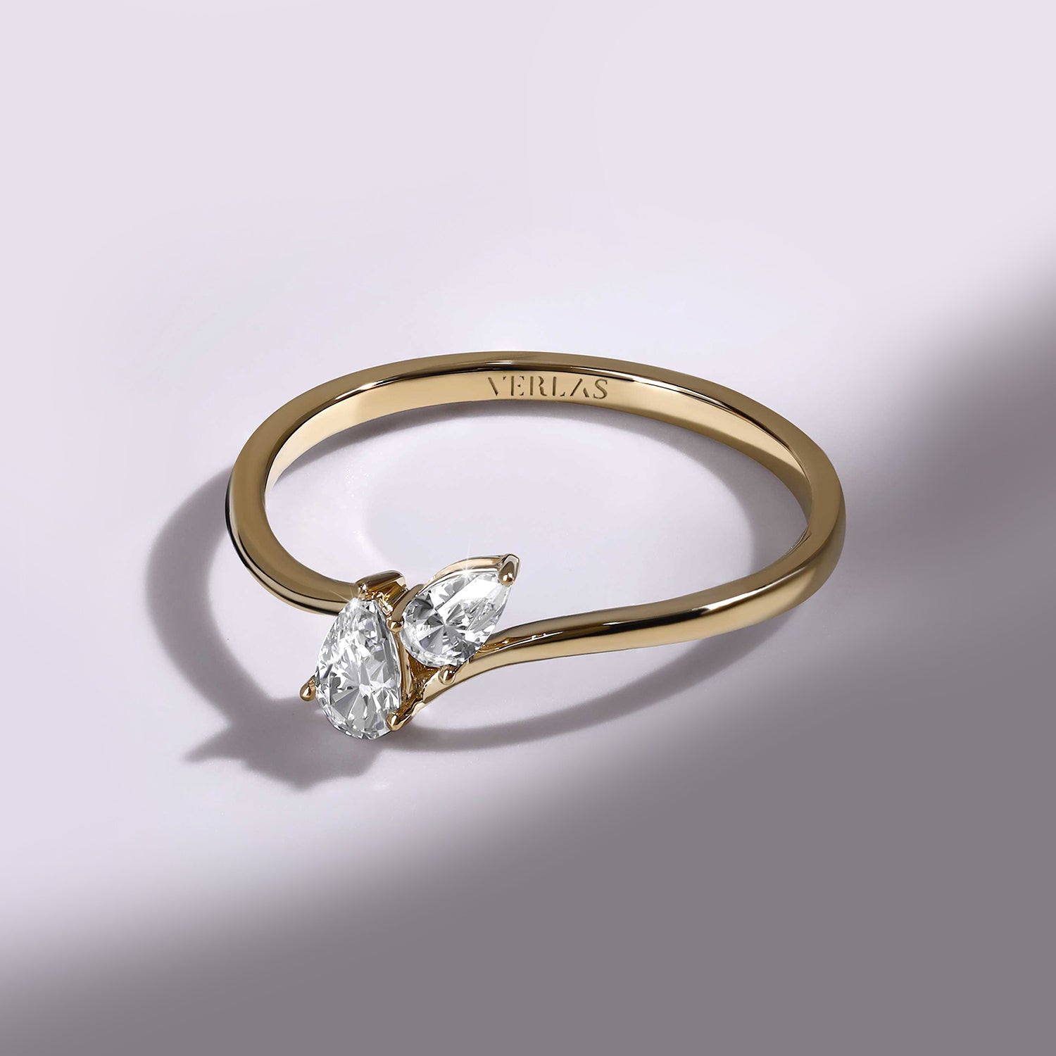 Curved Shank Duo Pear Ring