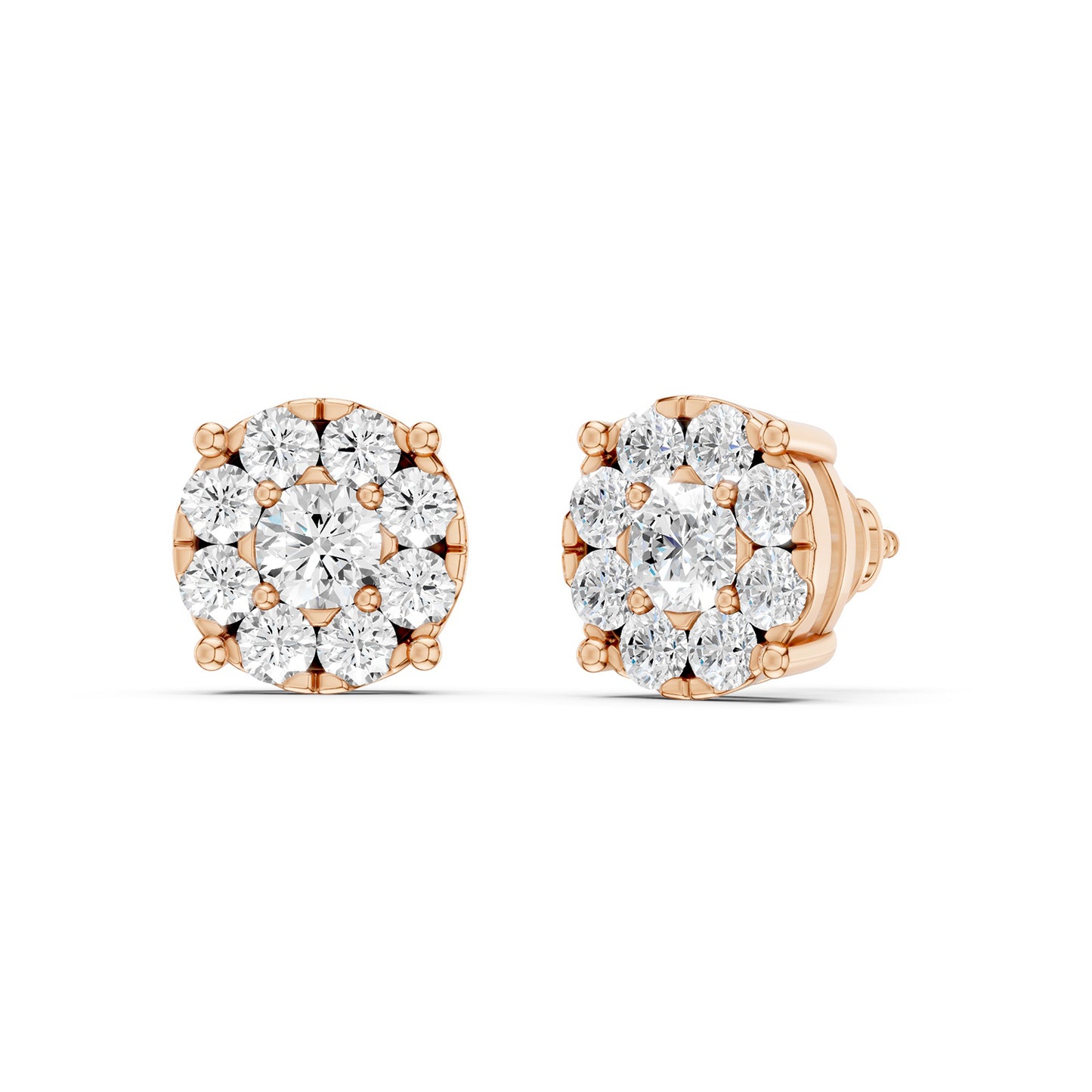 Round Cluster Double Prong Studs