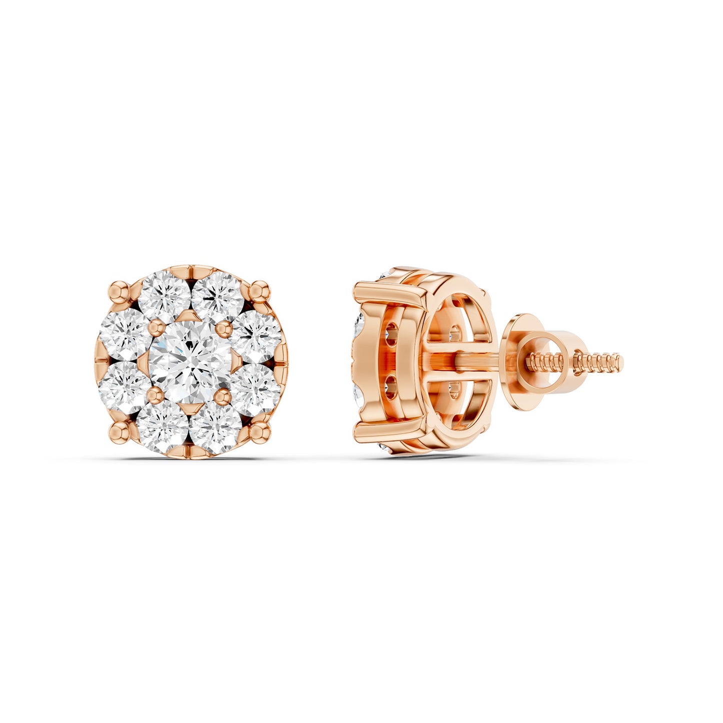 Round Cluster Double Prong Studs