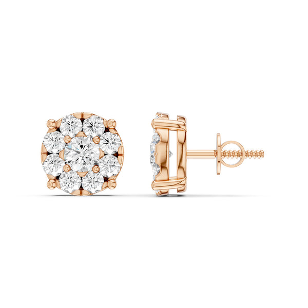 Round Cluster Double Prong Studs