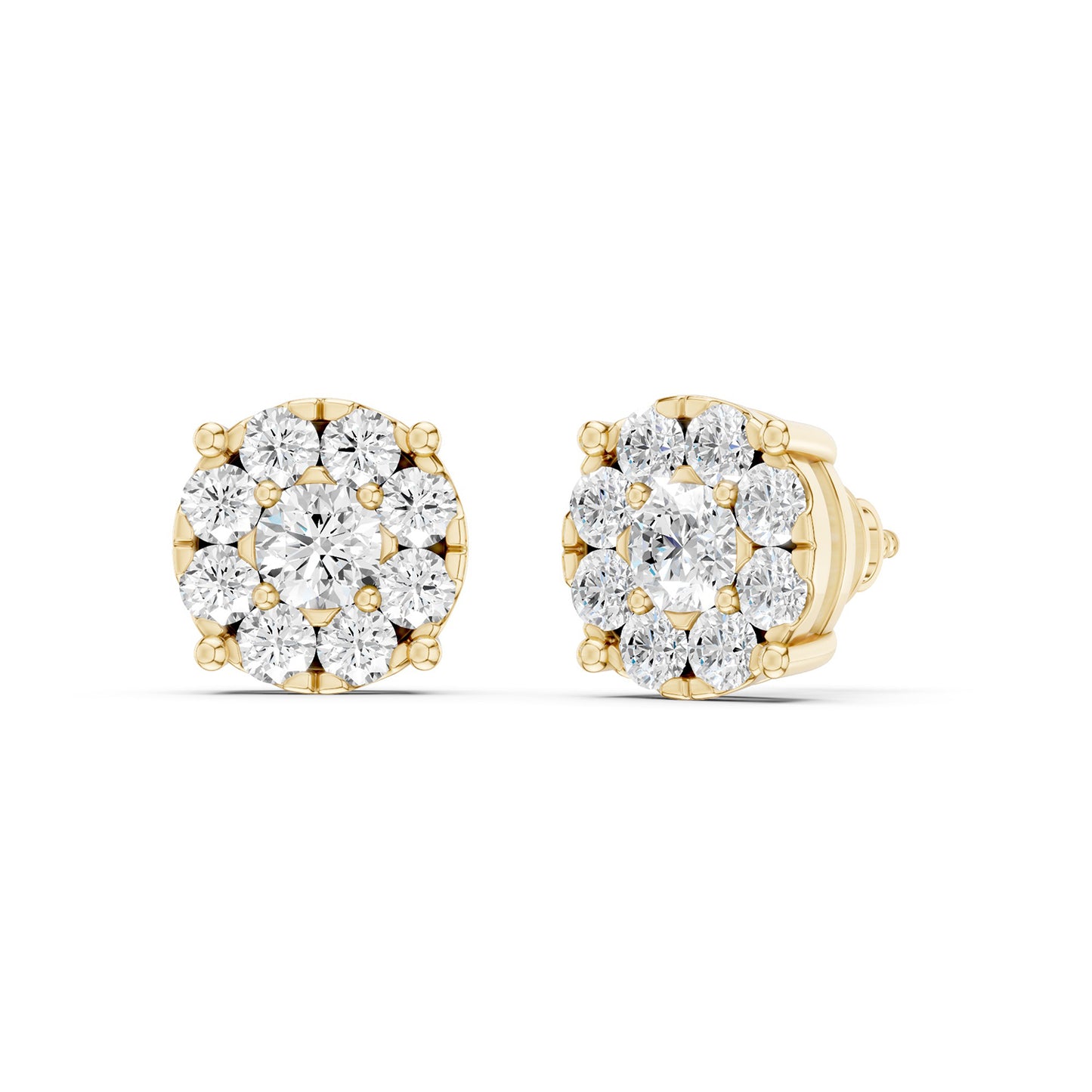 Round Cluster Double Prong Studs