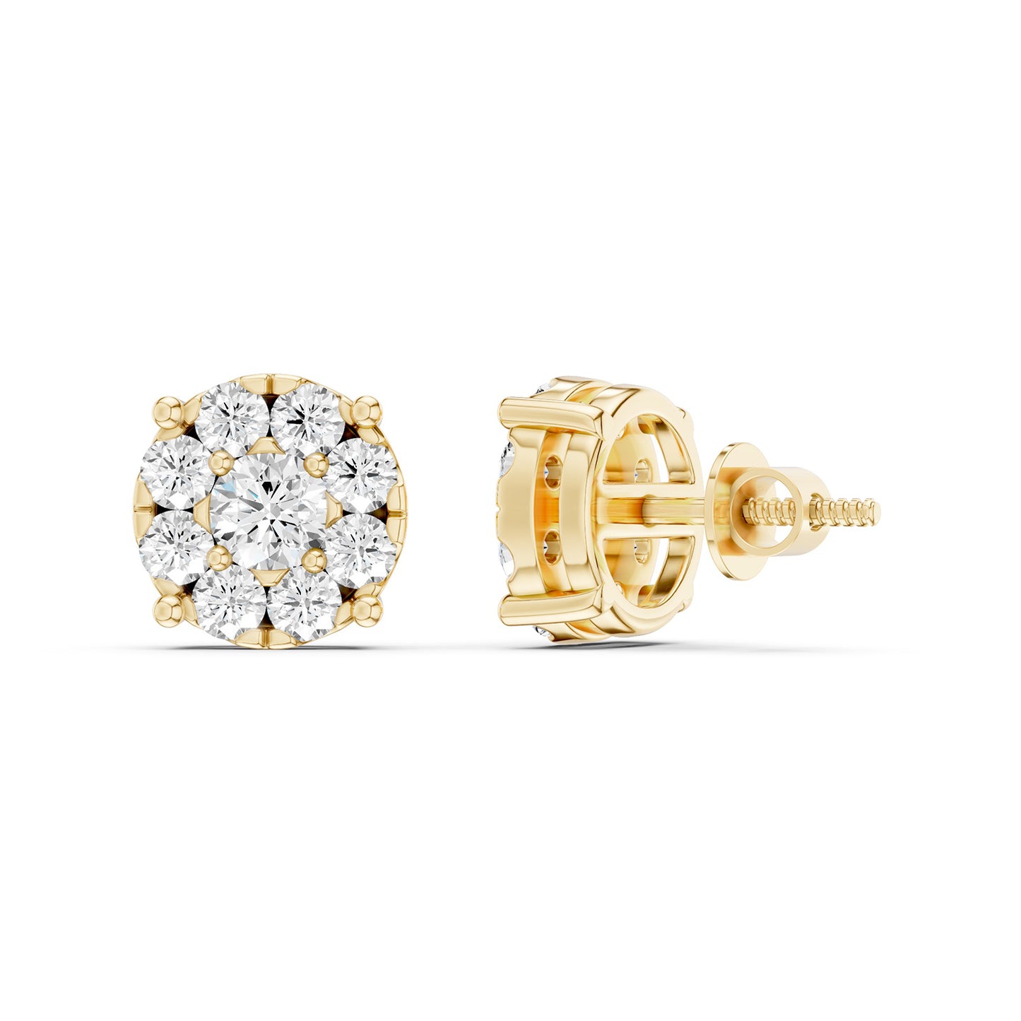 Round Cluster Double Prong Studs