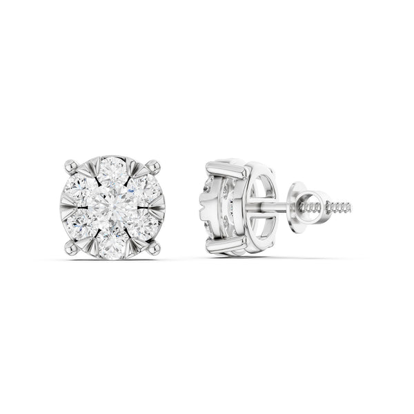 Round Halo Double Prong Studs