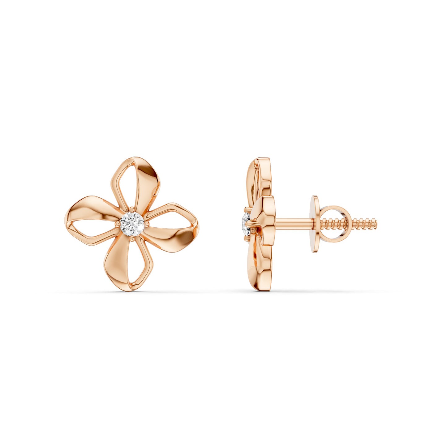 Sculpted 4-Petal Solitaire Studs