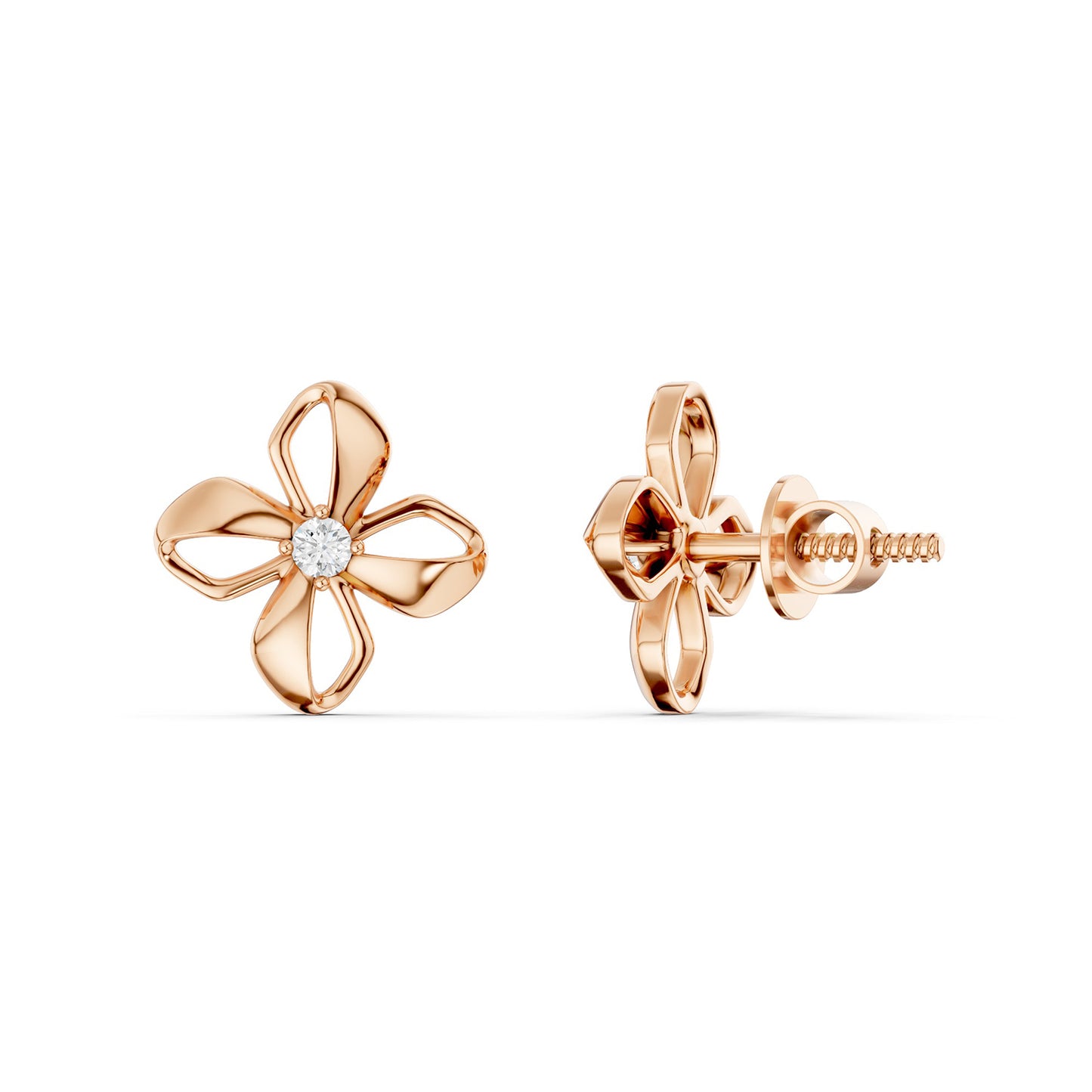 Sculpted 4-Petal Solitaire Studs