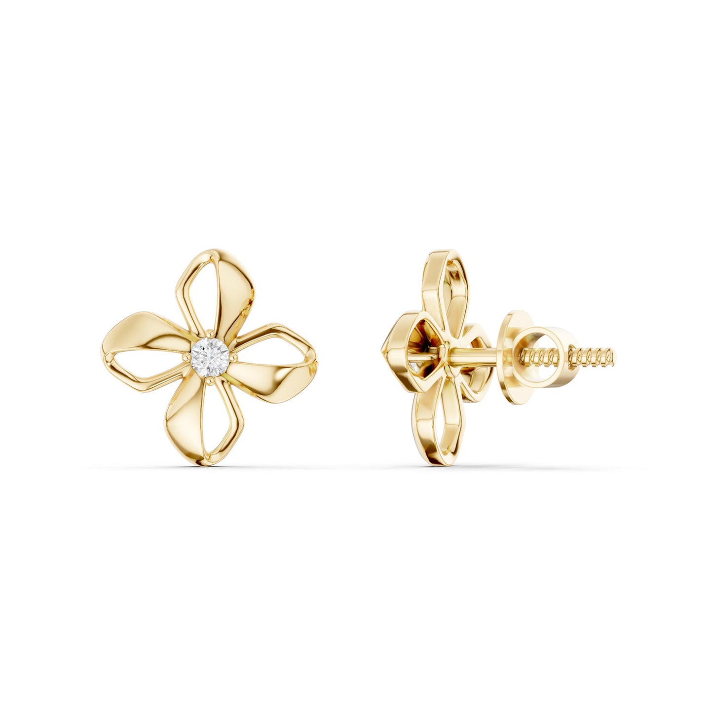 Sculpted 4-Petal Solitaire Studs