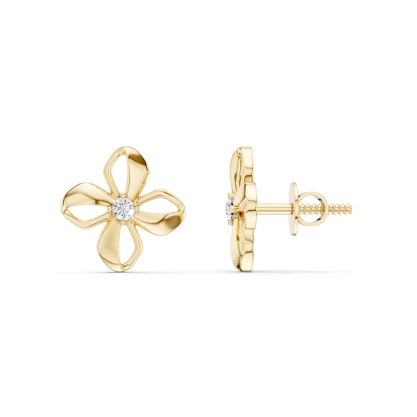 Sculpted 4-Petal Solitaire Studs