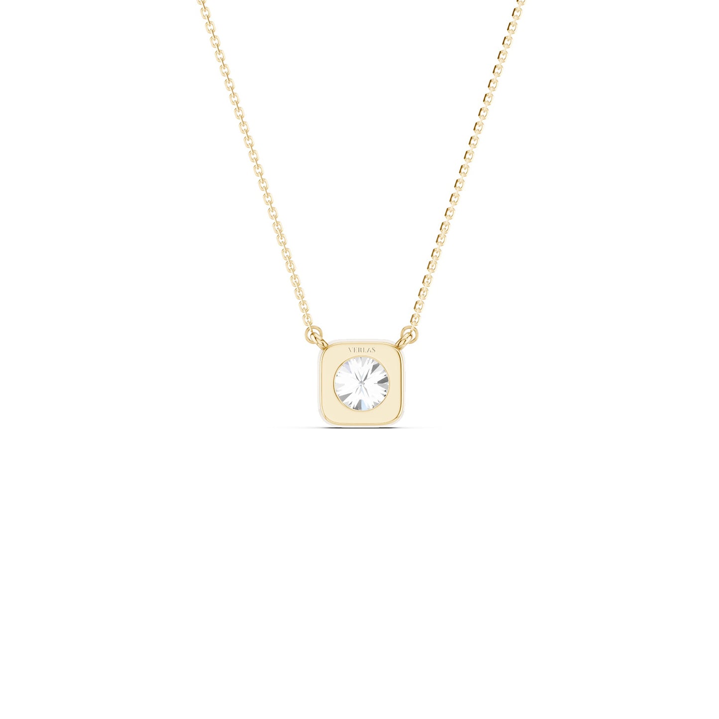 Cushion-Framed Round Solitaire Necklace