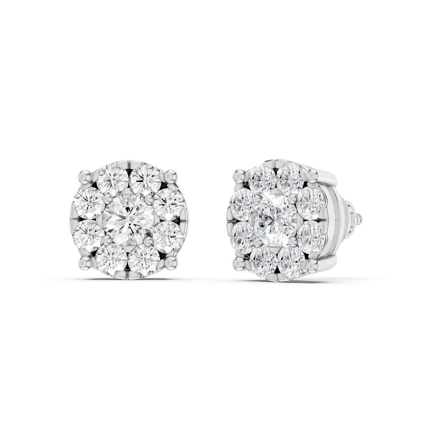 Round Cluster Double Prong Studs