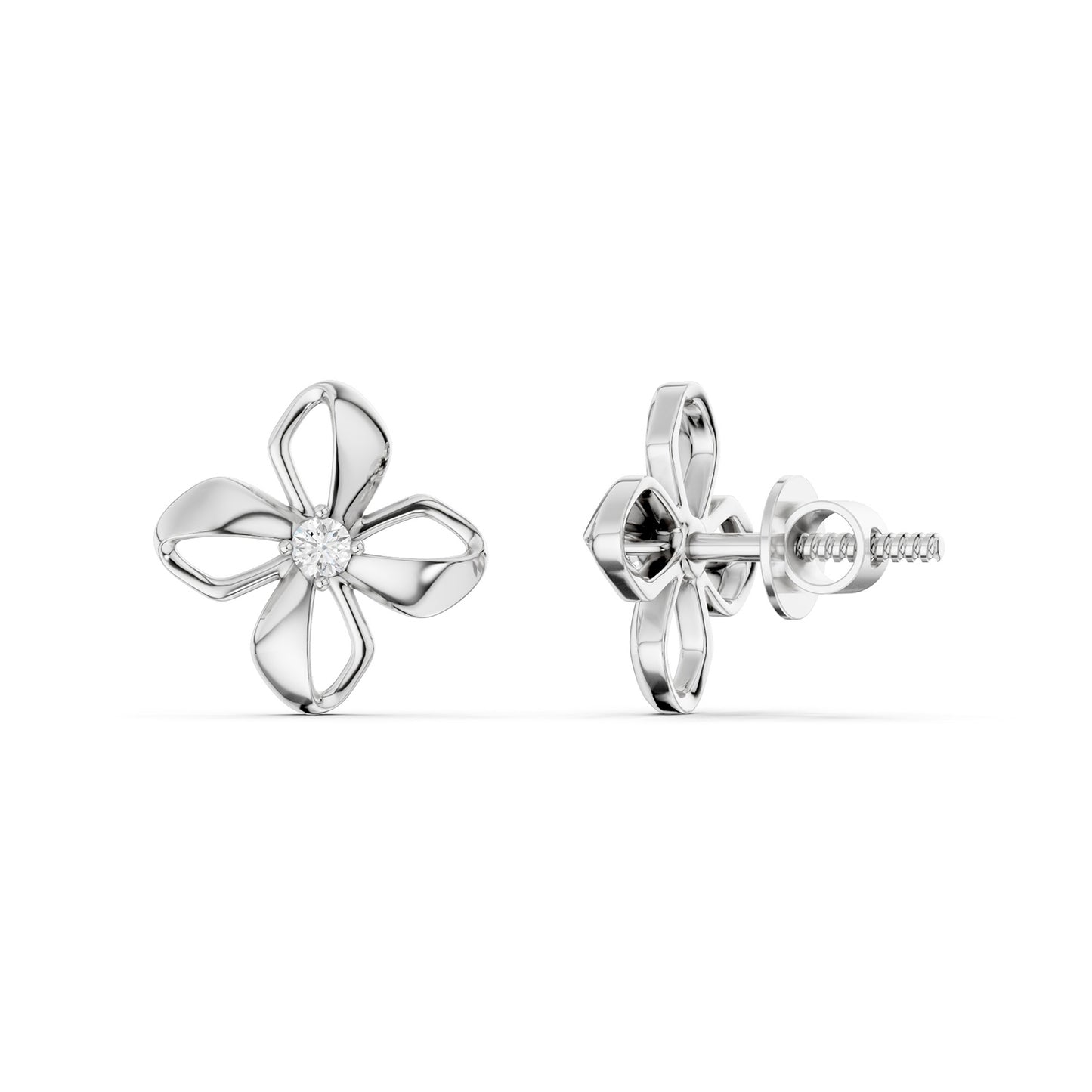 Sculpted 4-Petal Solitaire Studs