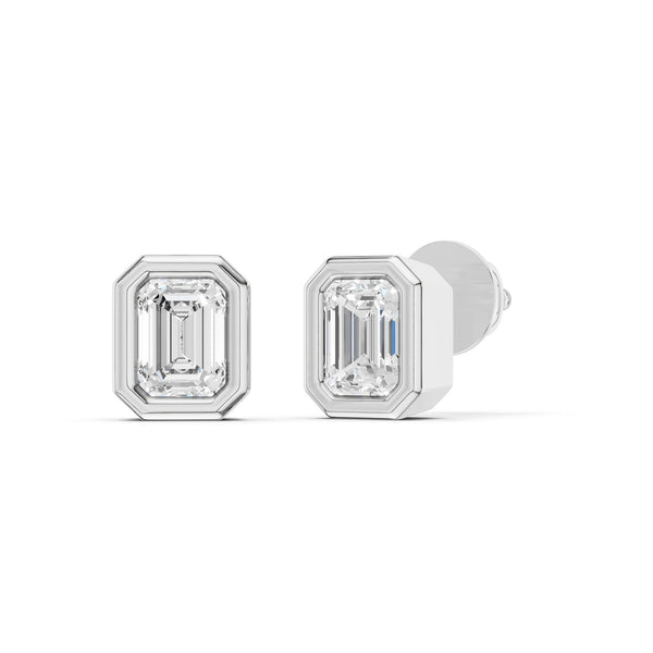 Faceted Bezel Emerald Studs