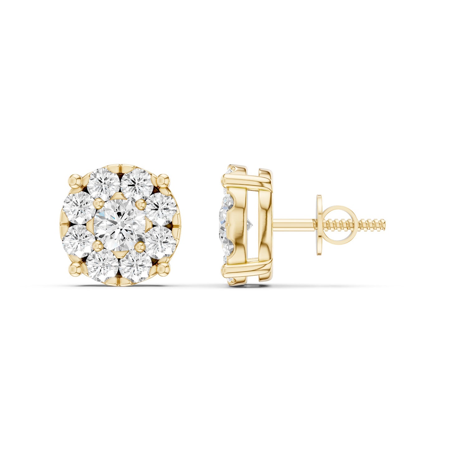 Round Cluster Double Prong Studs