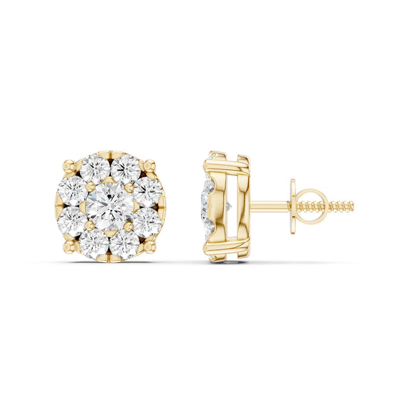 Round Cluster Double Prong Studs