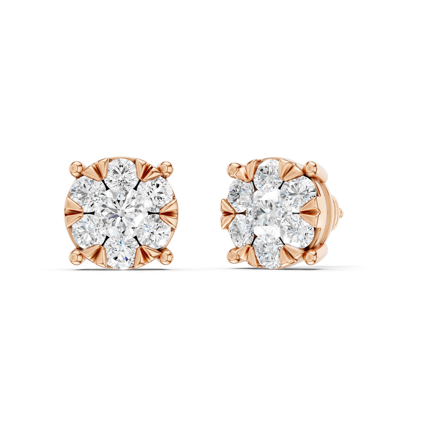 Round Halo Double Prong Studs