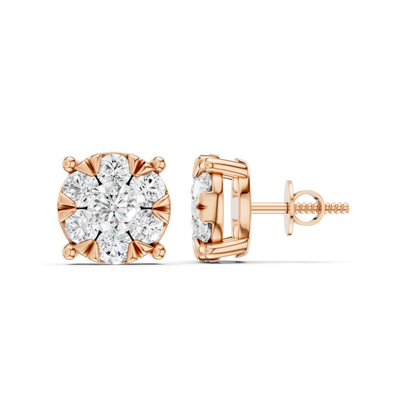 Round Halo Double Prong Studs