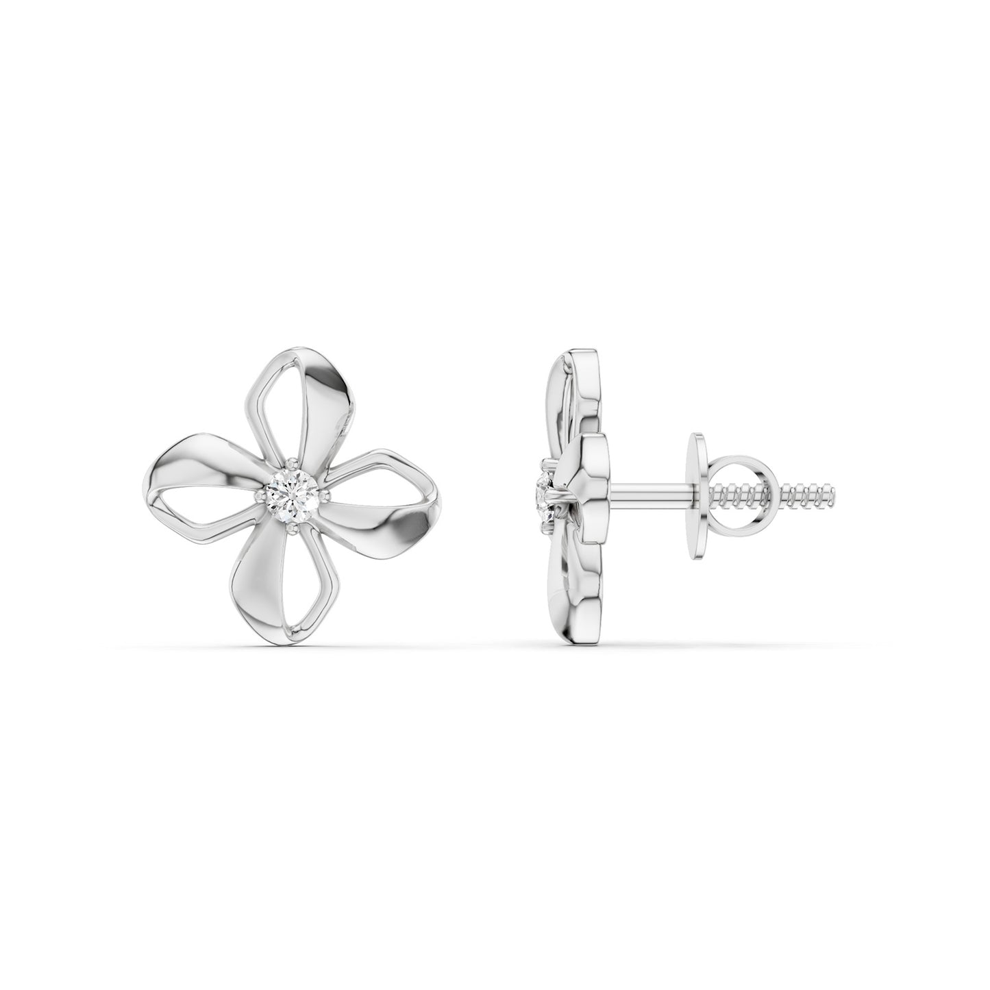 Sculpted 4-Petal Solitaire Studs