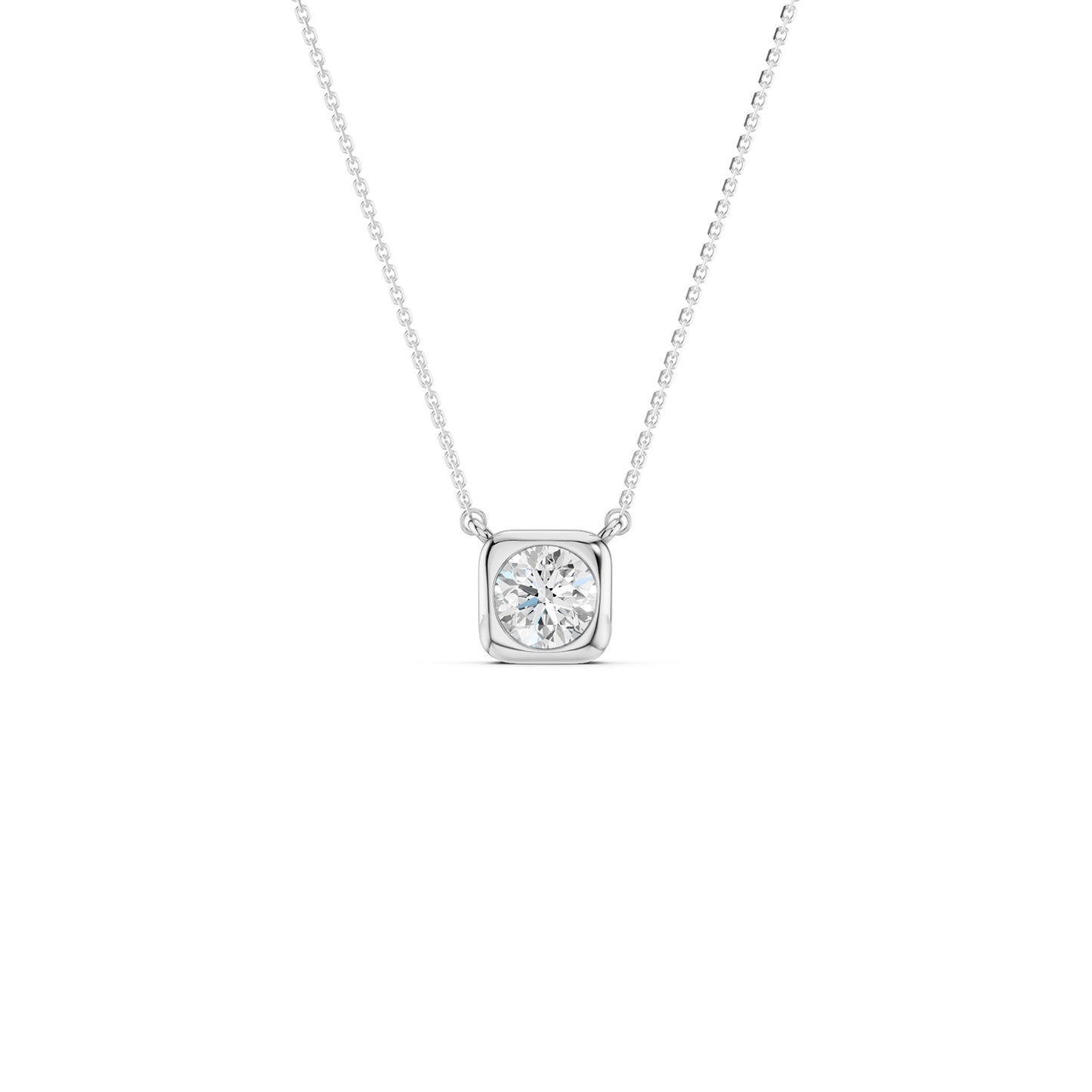 Cushion-Framed Round Solitaire Necklace