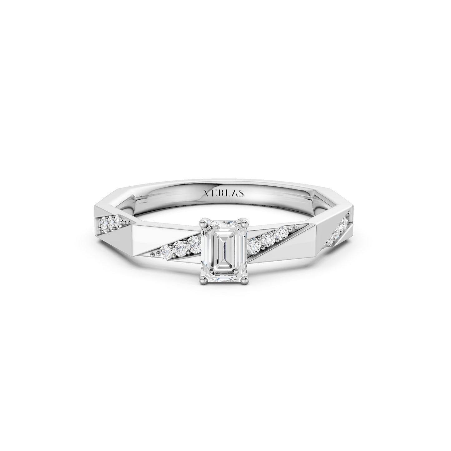 Octad Emerald Diagonal Pavé Ring