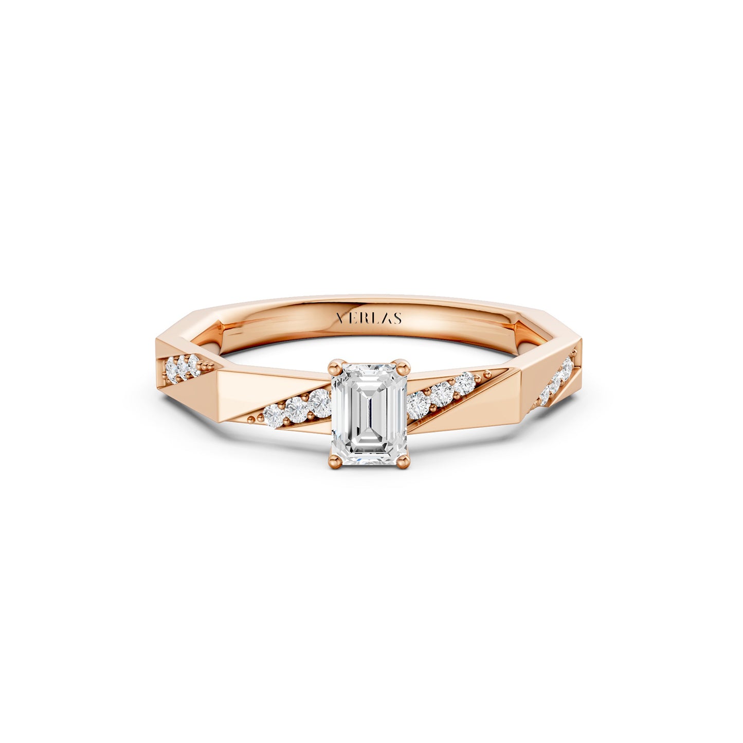 Octad Emerald Diagonal Pavé Ring