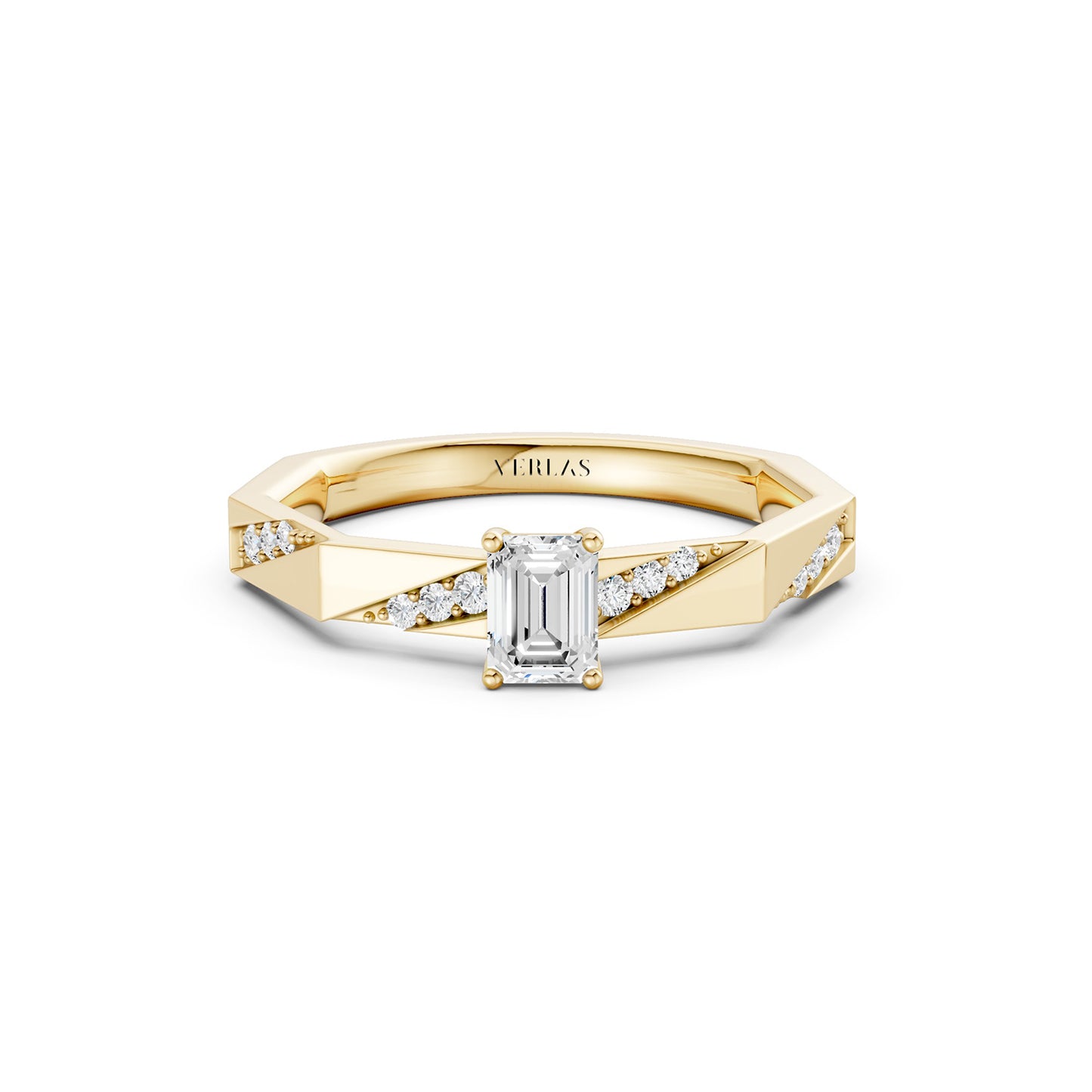 Octad Emerald Diagonal Pavé Ring