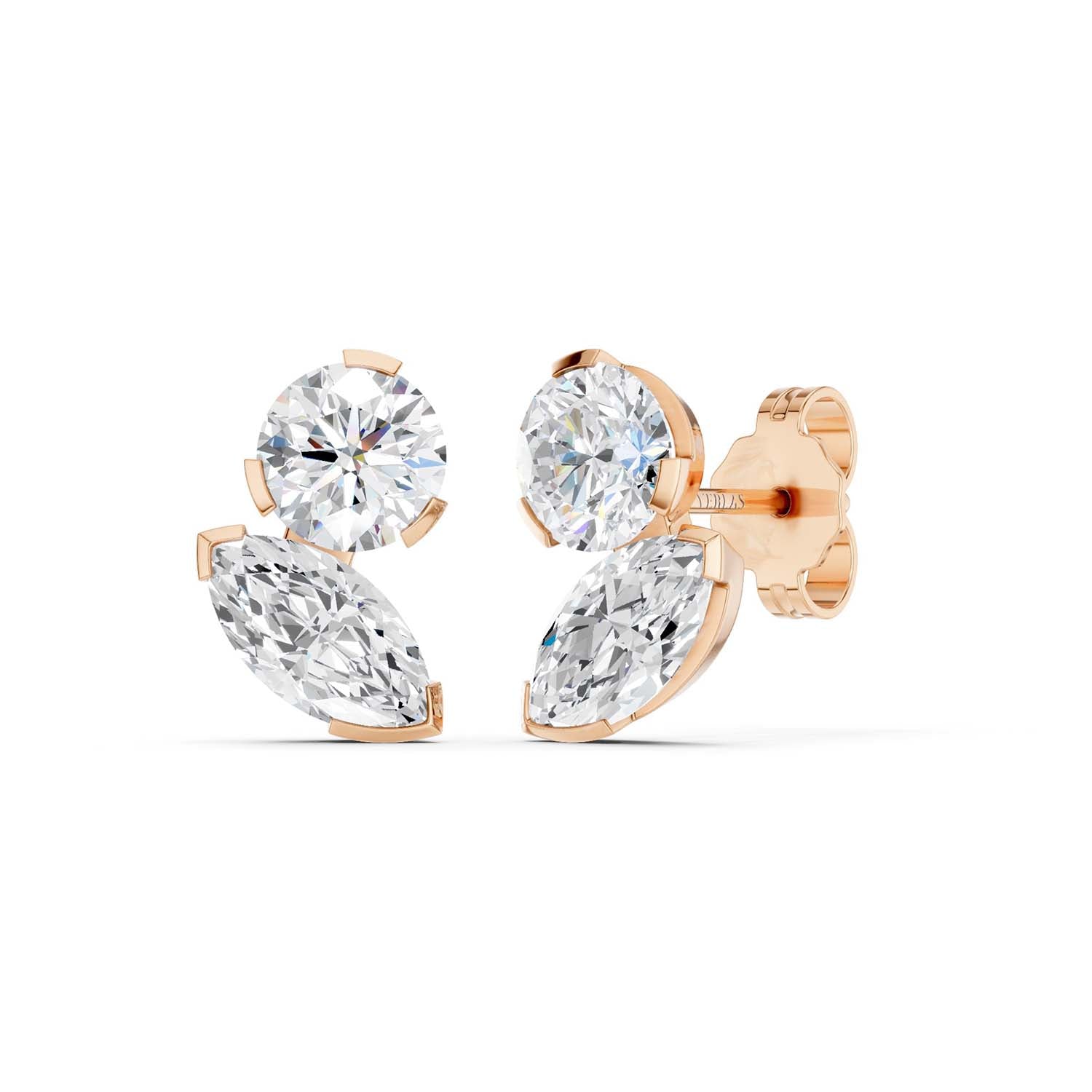 Round Marquise Toi-et-Moi Studs
