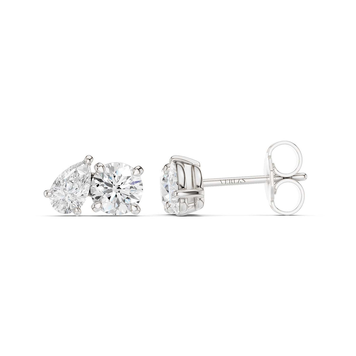 Pear Round Toi-et-Moi Studs