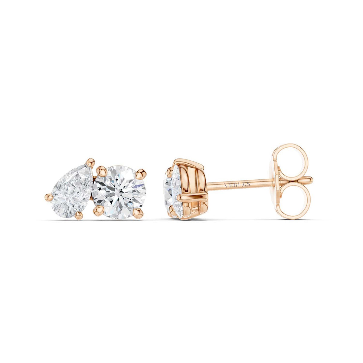 Pear Round Toi-et-Moi Studs