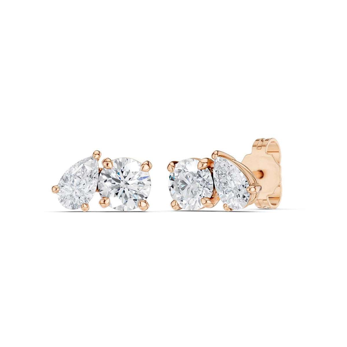 Pear Round Toi-et-Moi Studs