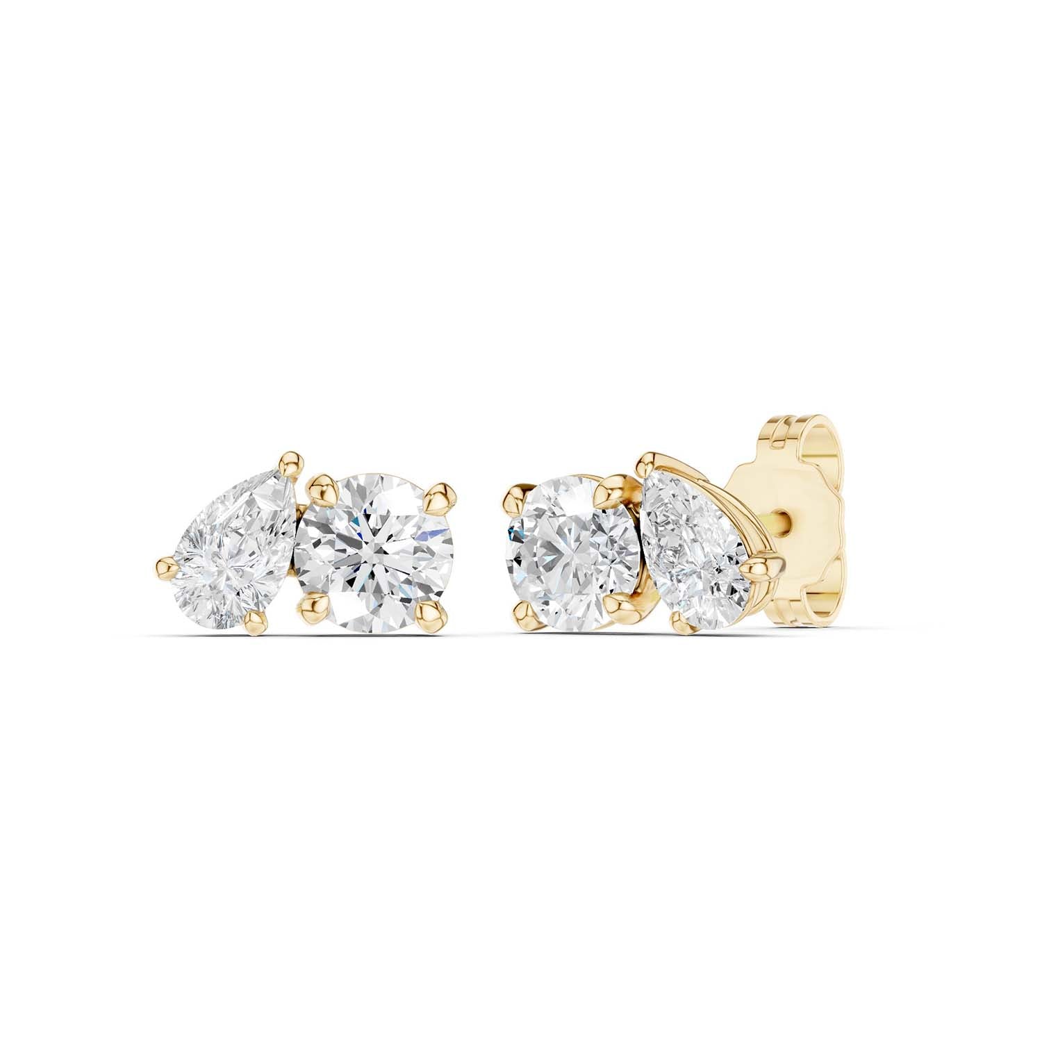 Pear Round Toi-et-Moi Studs