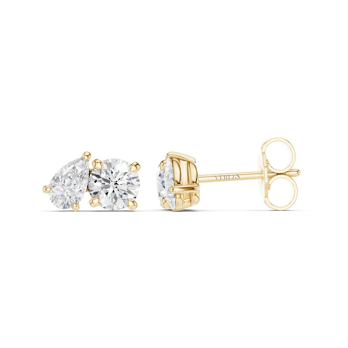Pear Round Toi-et-Moi Studs