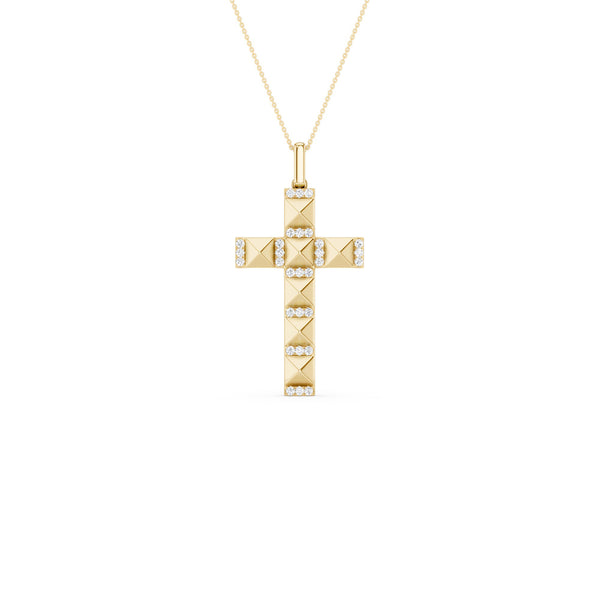 Pyramid Cross Diamond Pendant Necklace