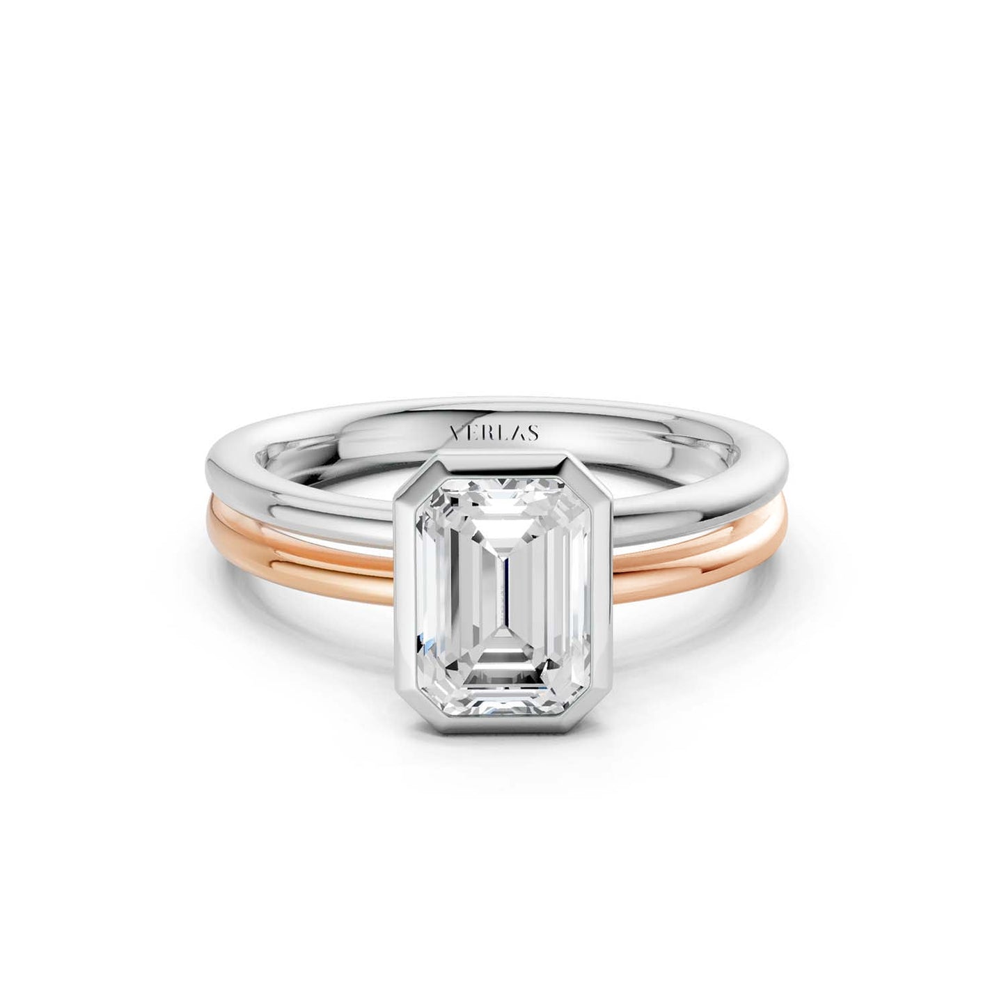 Coupled Emerald Bezel Solitaire Ring