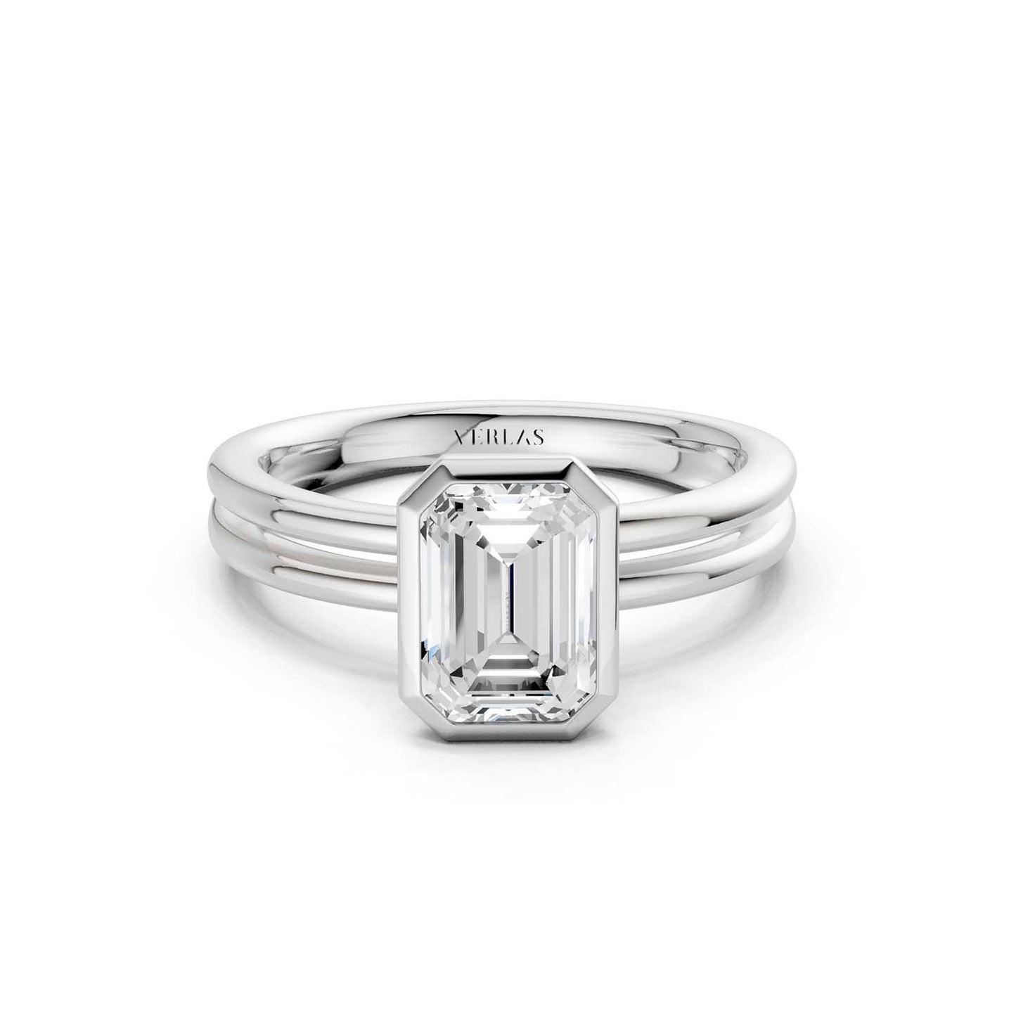 Coupled Emerald Bezel Solitaire Ring
