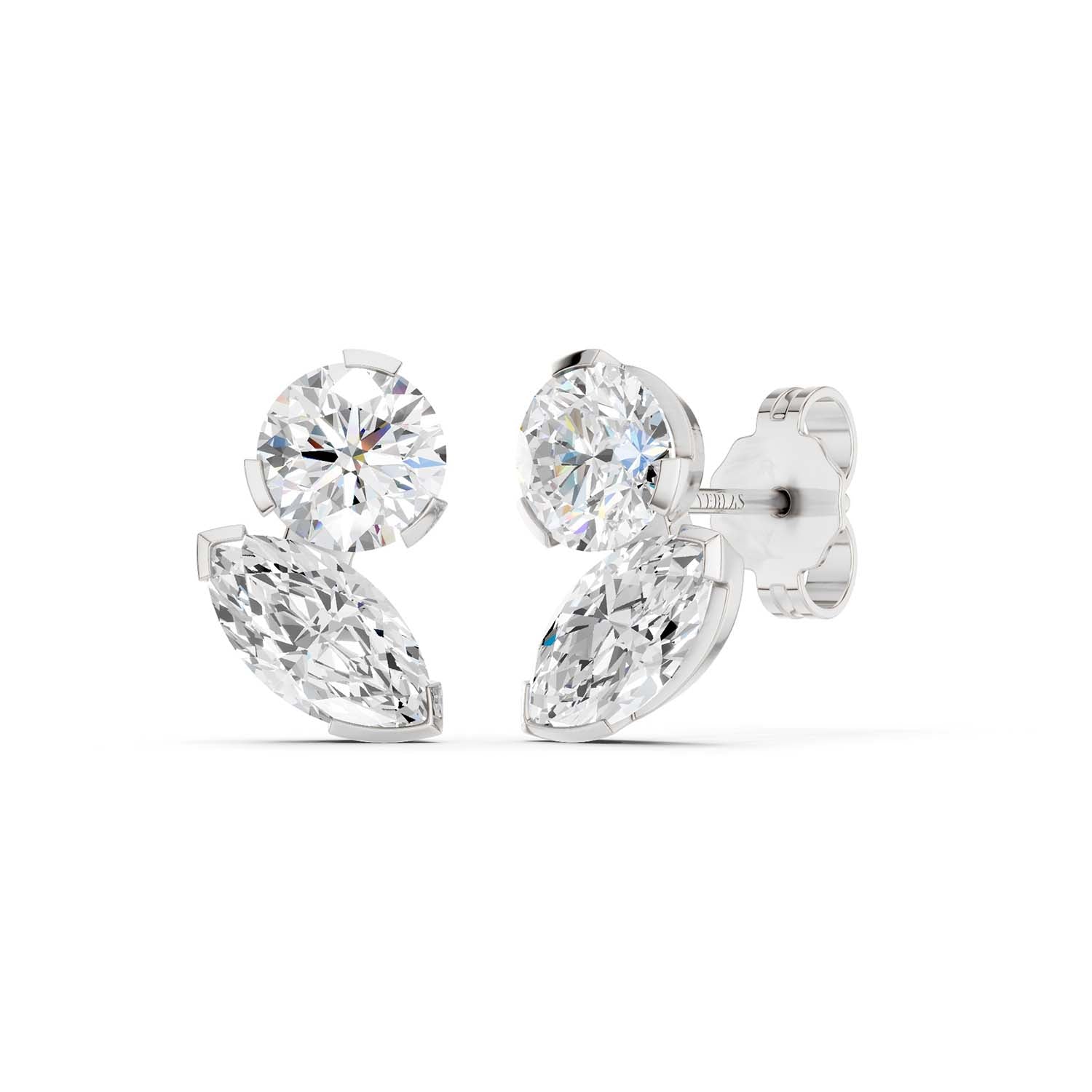 Round Marquise Toi-et-Moi Studs