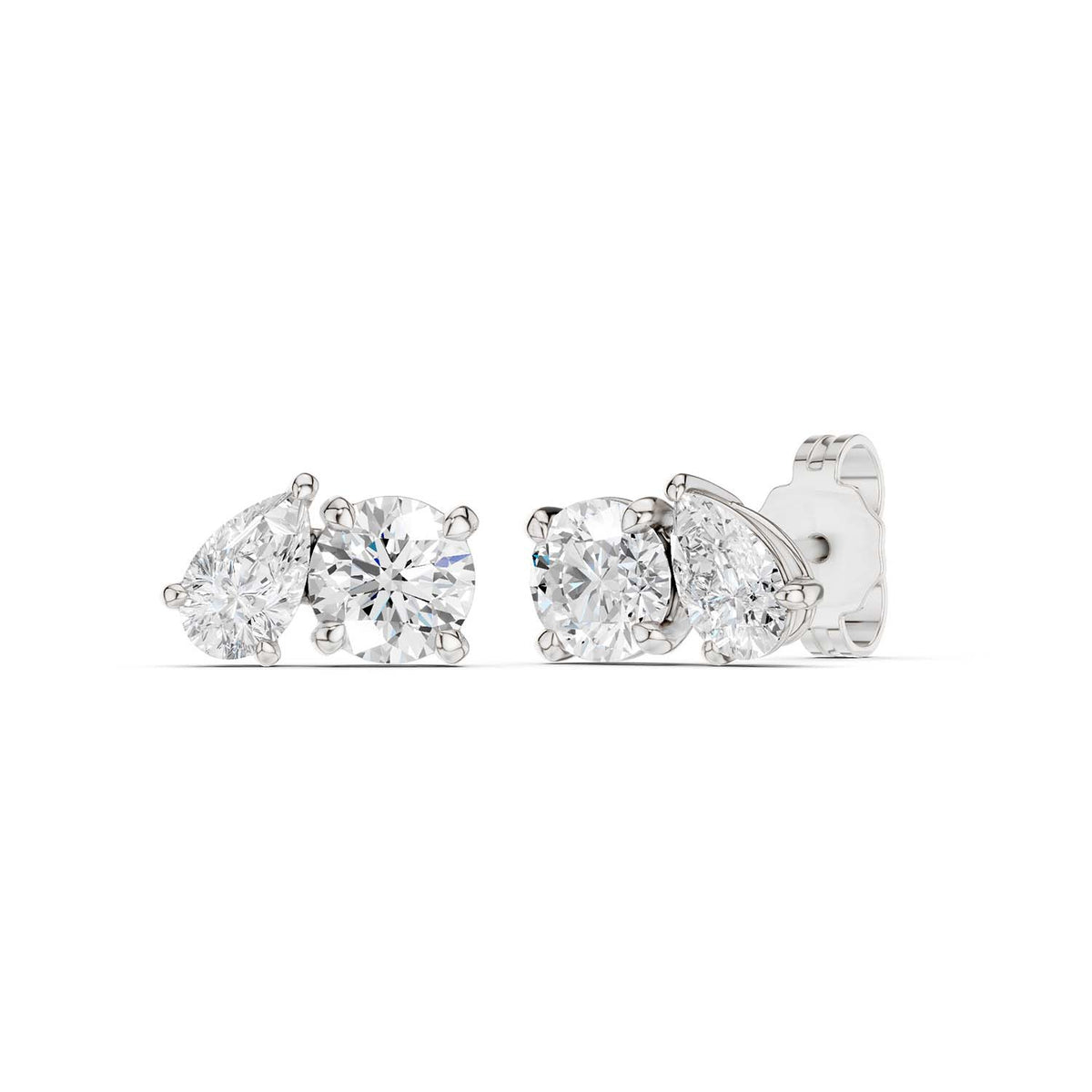 Pear Round Toi-et-Moi Studs