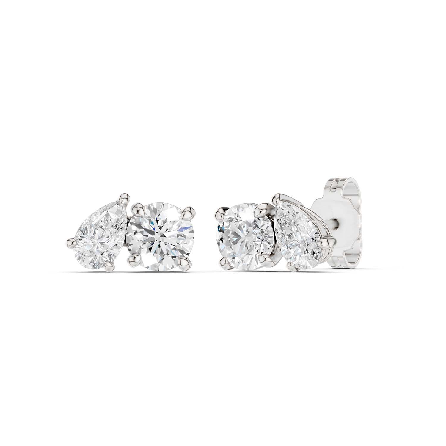 Pear Round Toi-et-Moi Studs