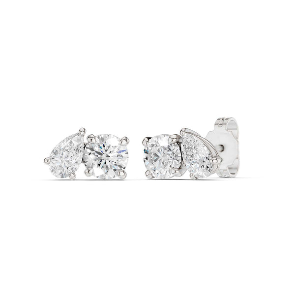 Pear Round Toi-et-Moi Studs