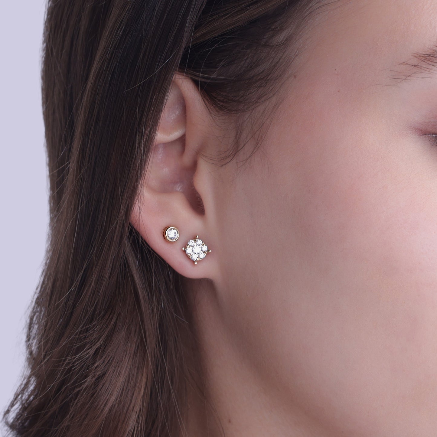 Round Halo Double Prong Studs