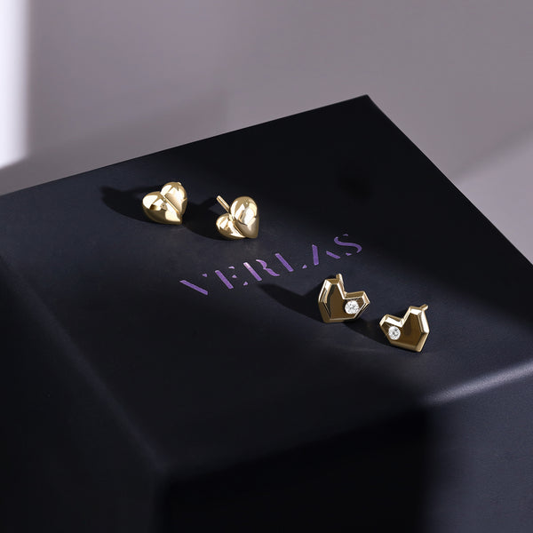 Unfolded Gold Heart Studs