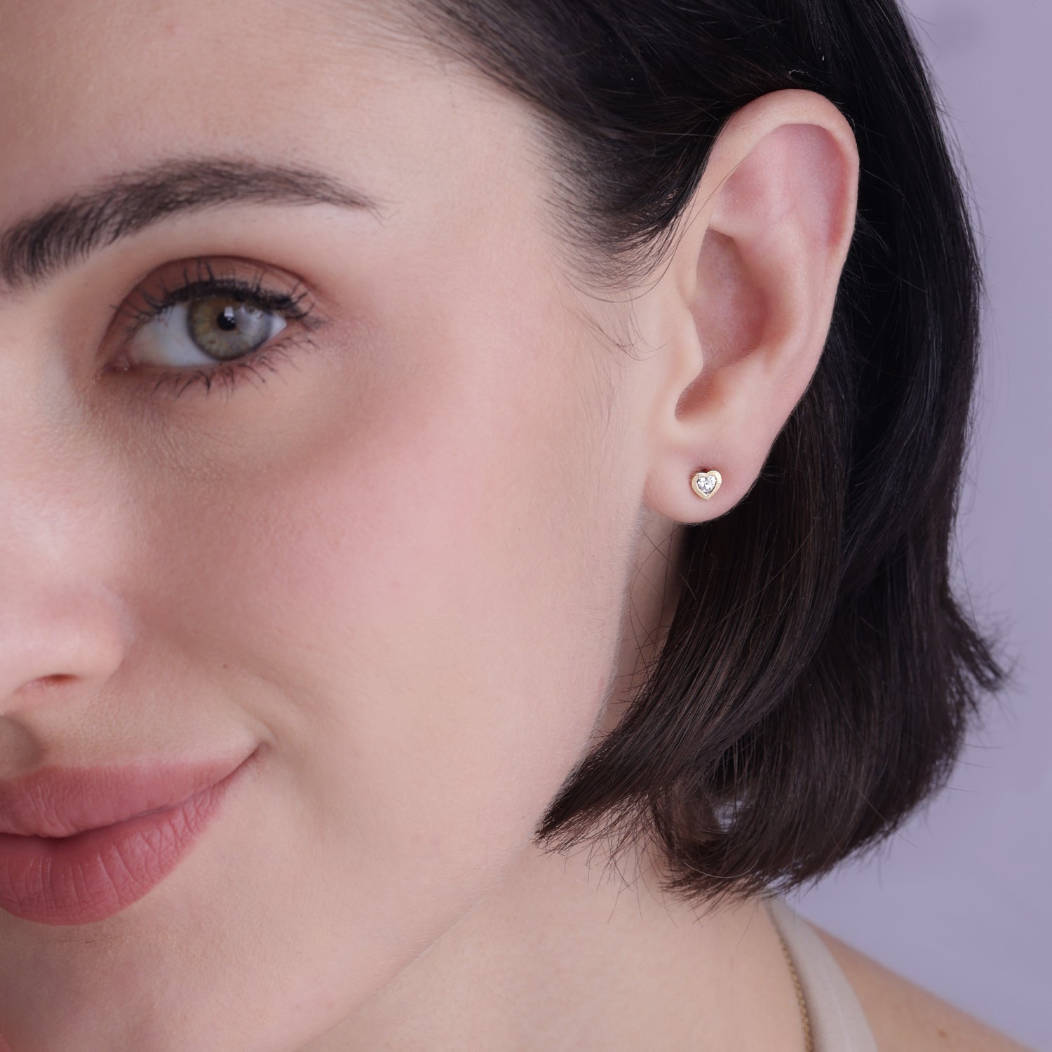 Faceted Bezel Heart Studs