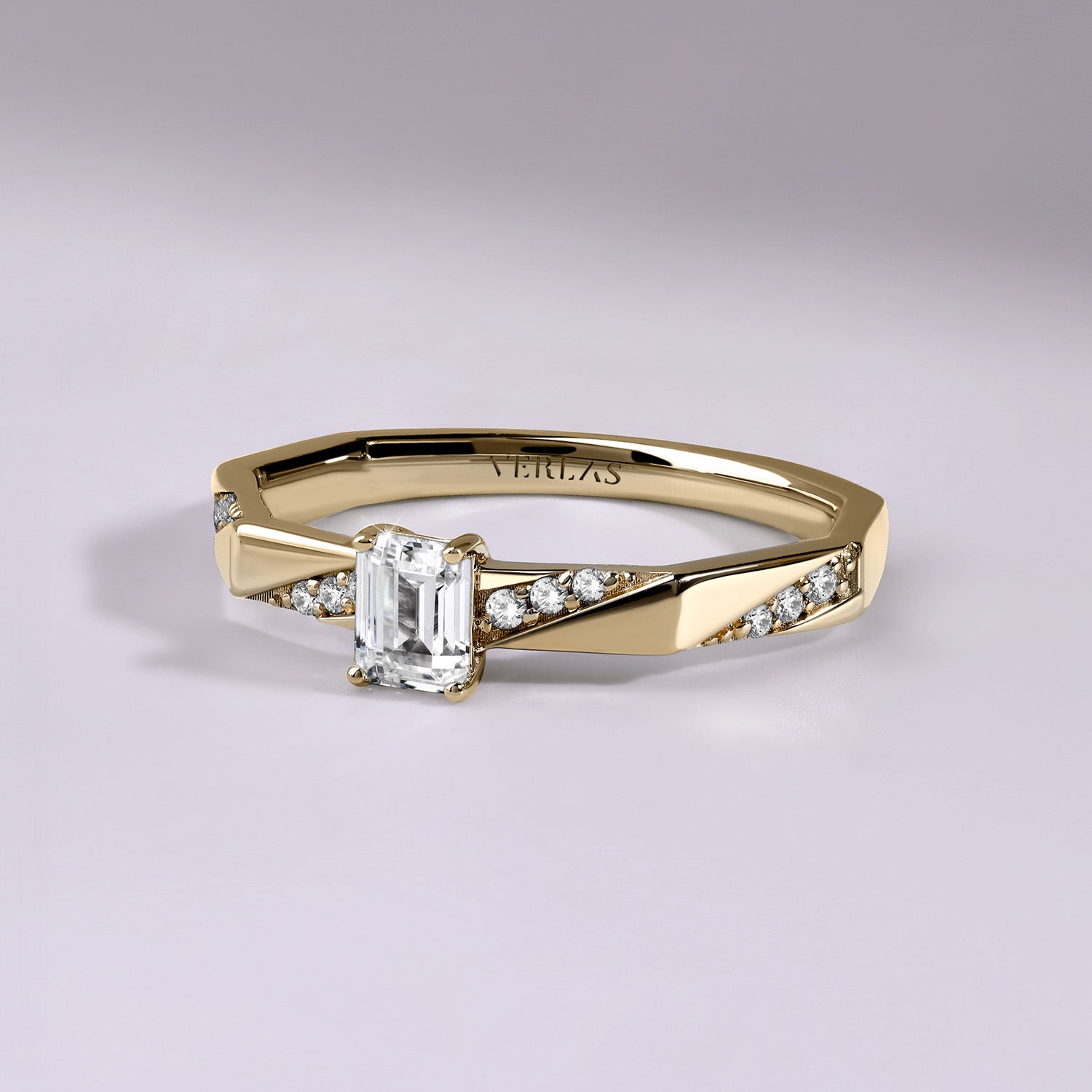 Gold Octad Emerald Diagonal Pavé Ring