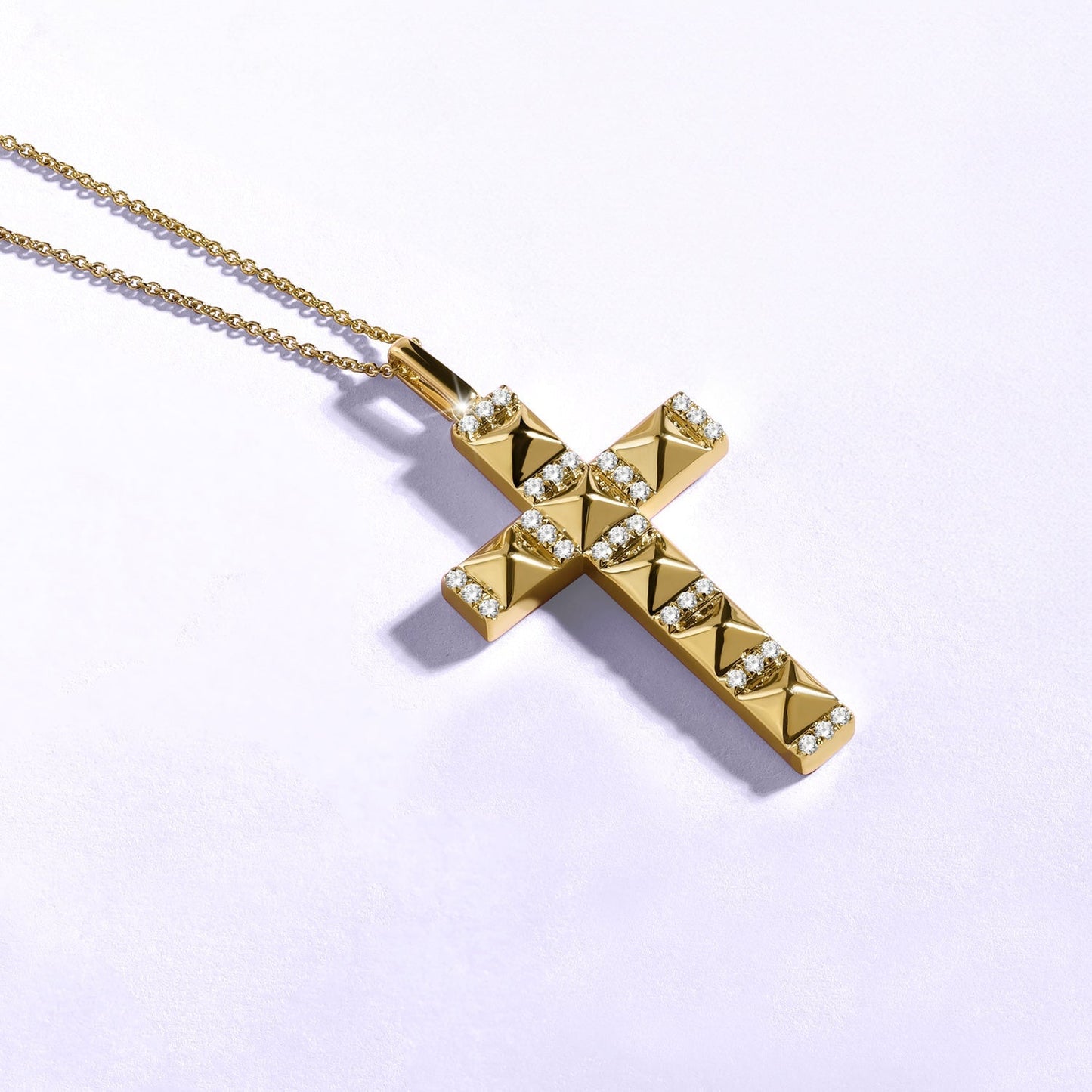 Pyramid Cross Diamond Pendant Necklace