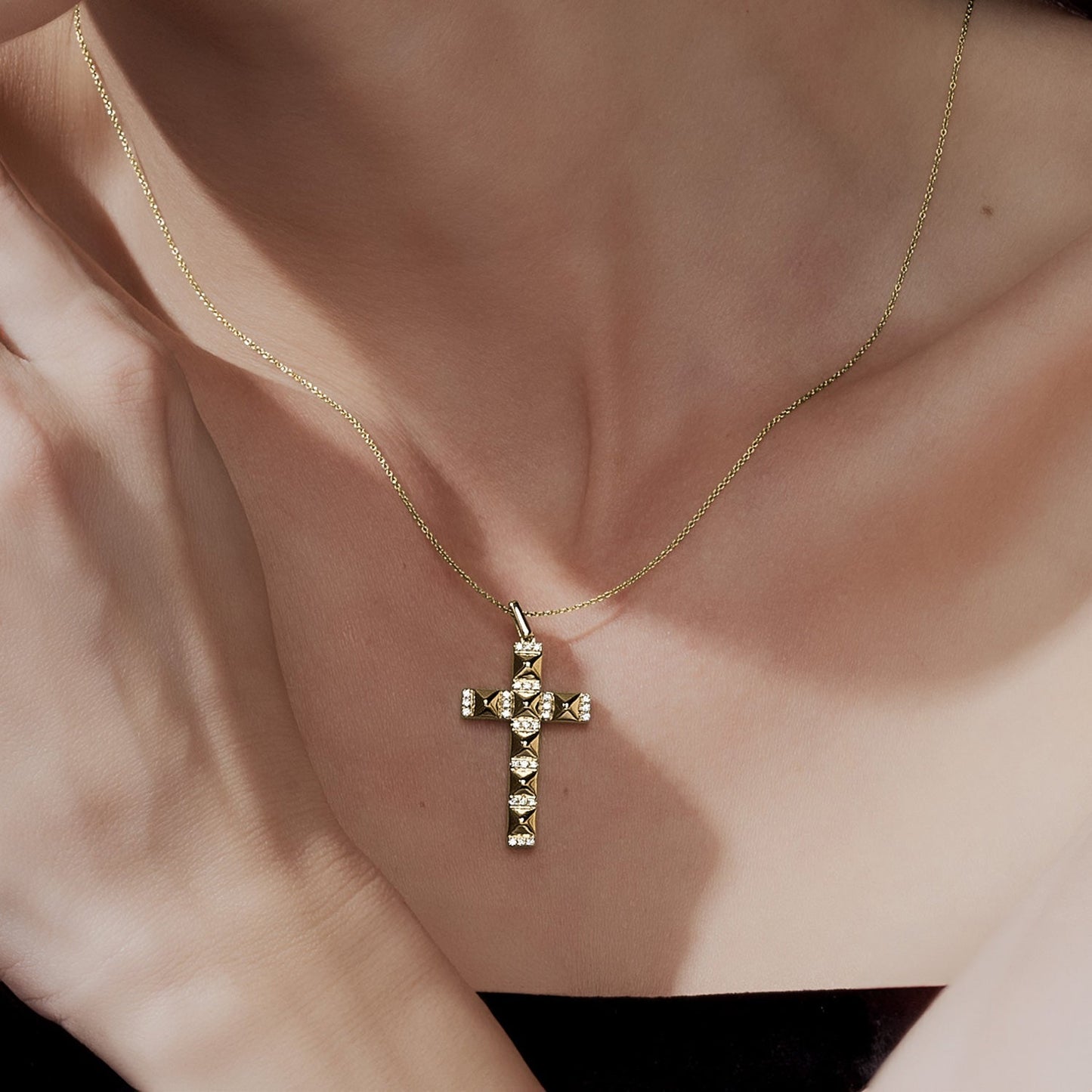 Pyramid Cross Diamond Pendant Necklace