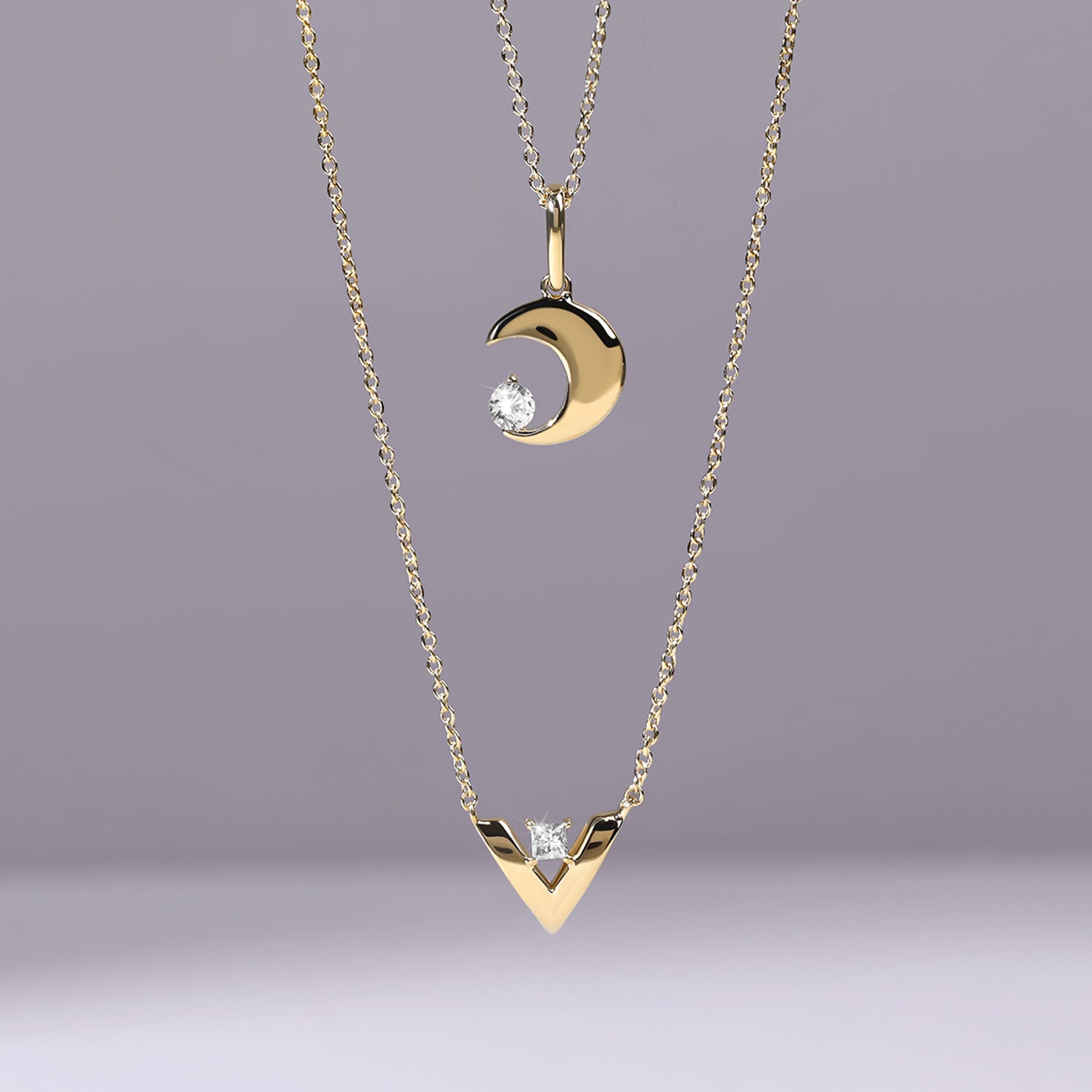 V-Shaped Round-Cut Pendant Necklace