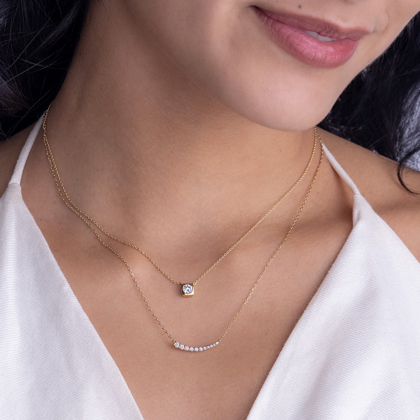 Cushion-Framed Round Solitaire Necklace